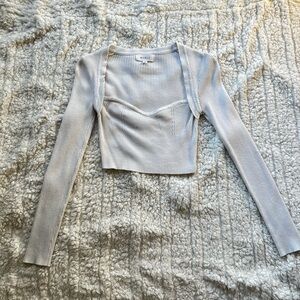 Stylish Ribbed Long Sleeve Crop Top - White